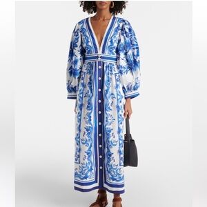 Farm Rio: Blue and White Garden Tiles cotton shirt dress